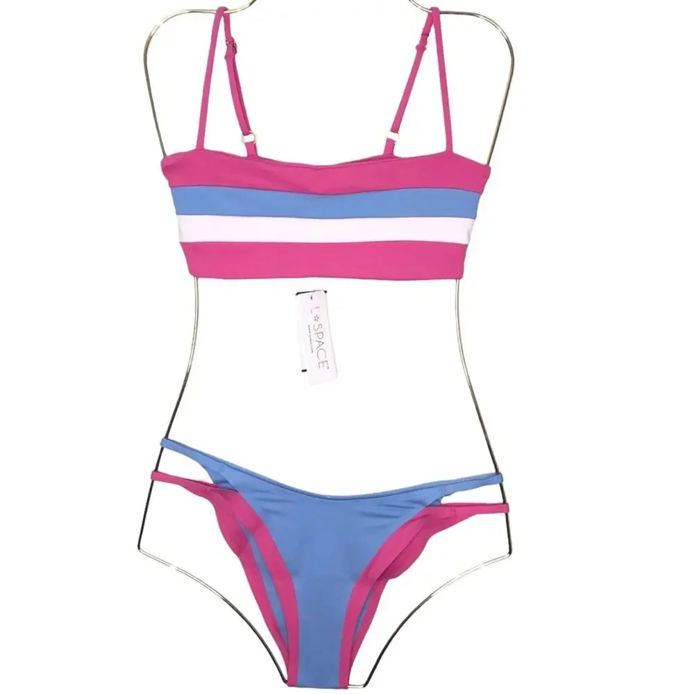 L*Space Bikini Swimwear Set Rebel Stripe Top Billie Bottom XS NWT